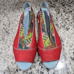 Cloud tropical red‎ leather cushioned comfort footbed sandals women's size 41
